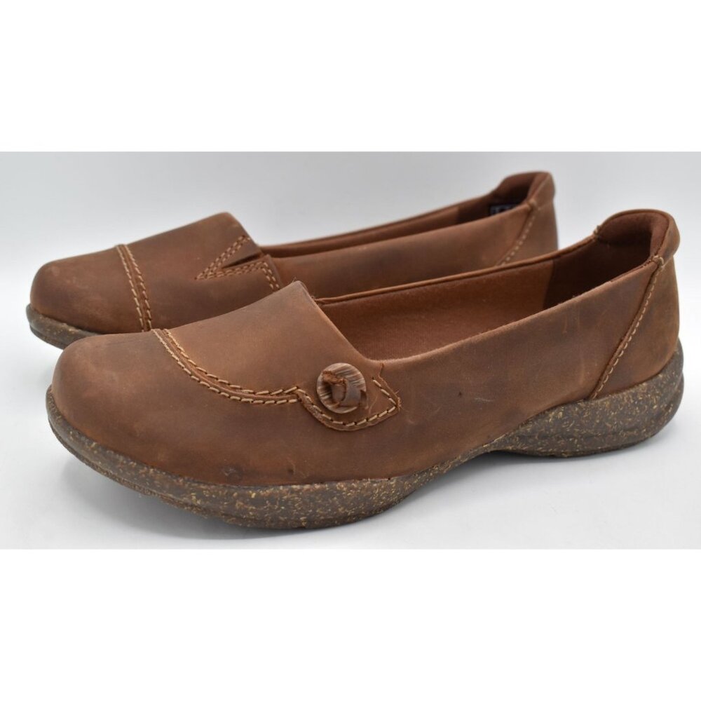 Clarks Womens Size 8.5 Roseville Sky Mahogany Leather Slip On Loafers Shoes